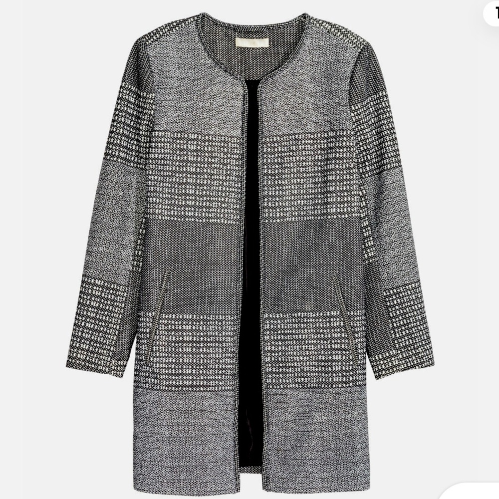 H&M Women's Textured Open-Front Oversized Coatigan. Black/White/Gray. Size: (8).